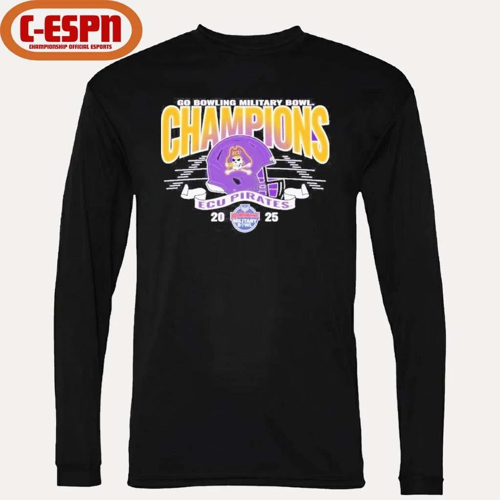 Official ECU Pirates 2025 Military Bowl Champions Helmet T-Shirt