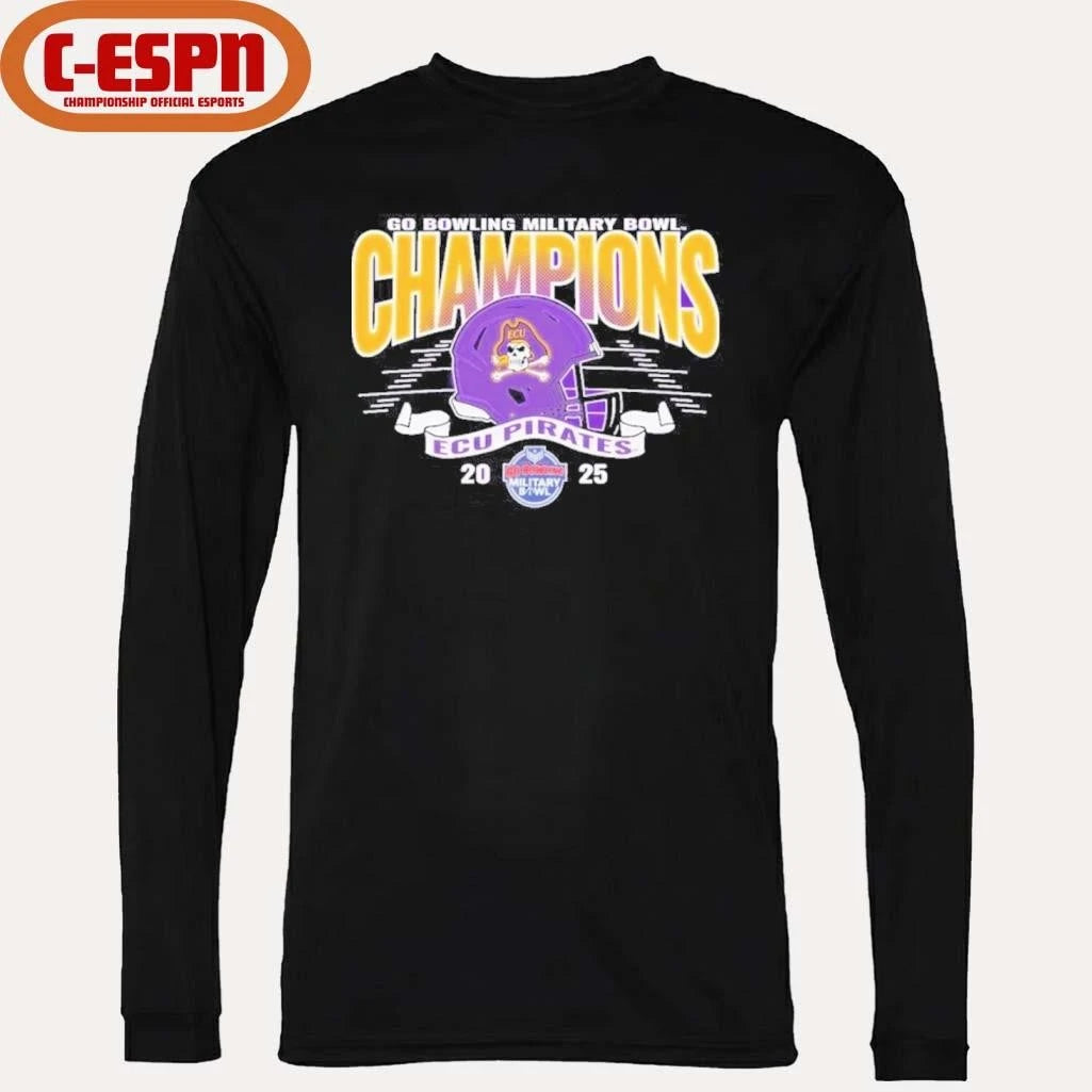 Official ECU Pirates 2025 Military Bowl Champions Helmet T-Shirt