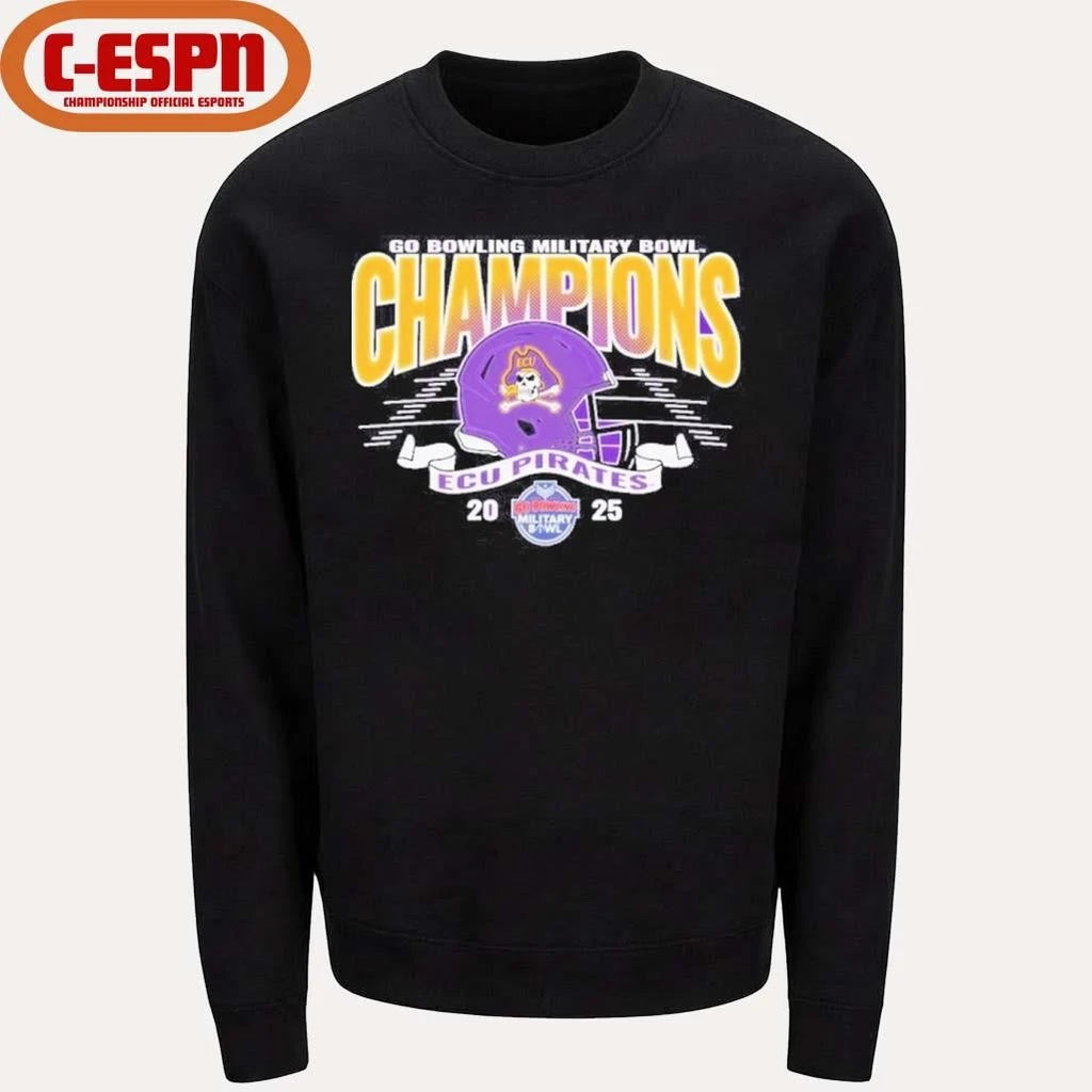 Official ECU Pirates 2025 Military Bowl Champions Helmet T-Shirt