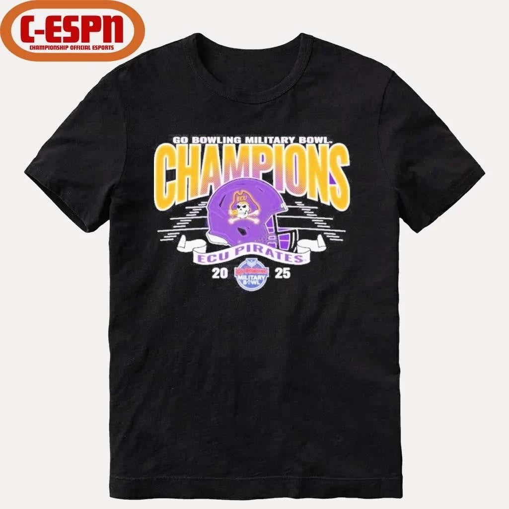 Official ECU Pirates 2025 Military Bowl Champions Helmet T-Shirt