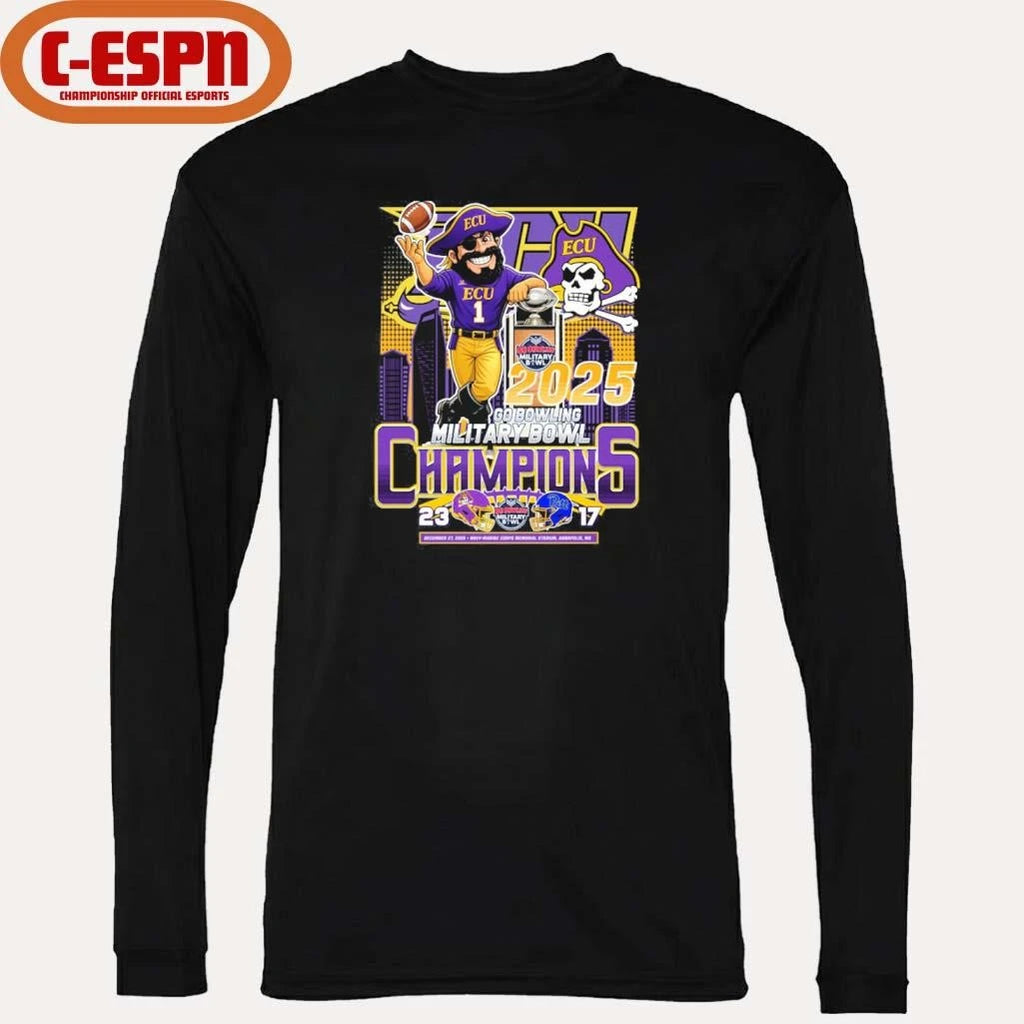Official ECU Pirates Mascot Go Bowling Military Bowl Champions 2025 Shirt