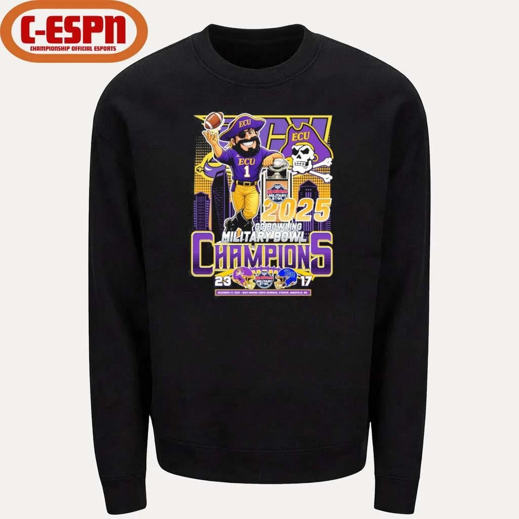 Official ECU Pirates Mascot Go Bowling Military Bowl Champions 2025 Shirt