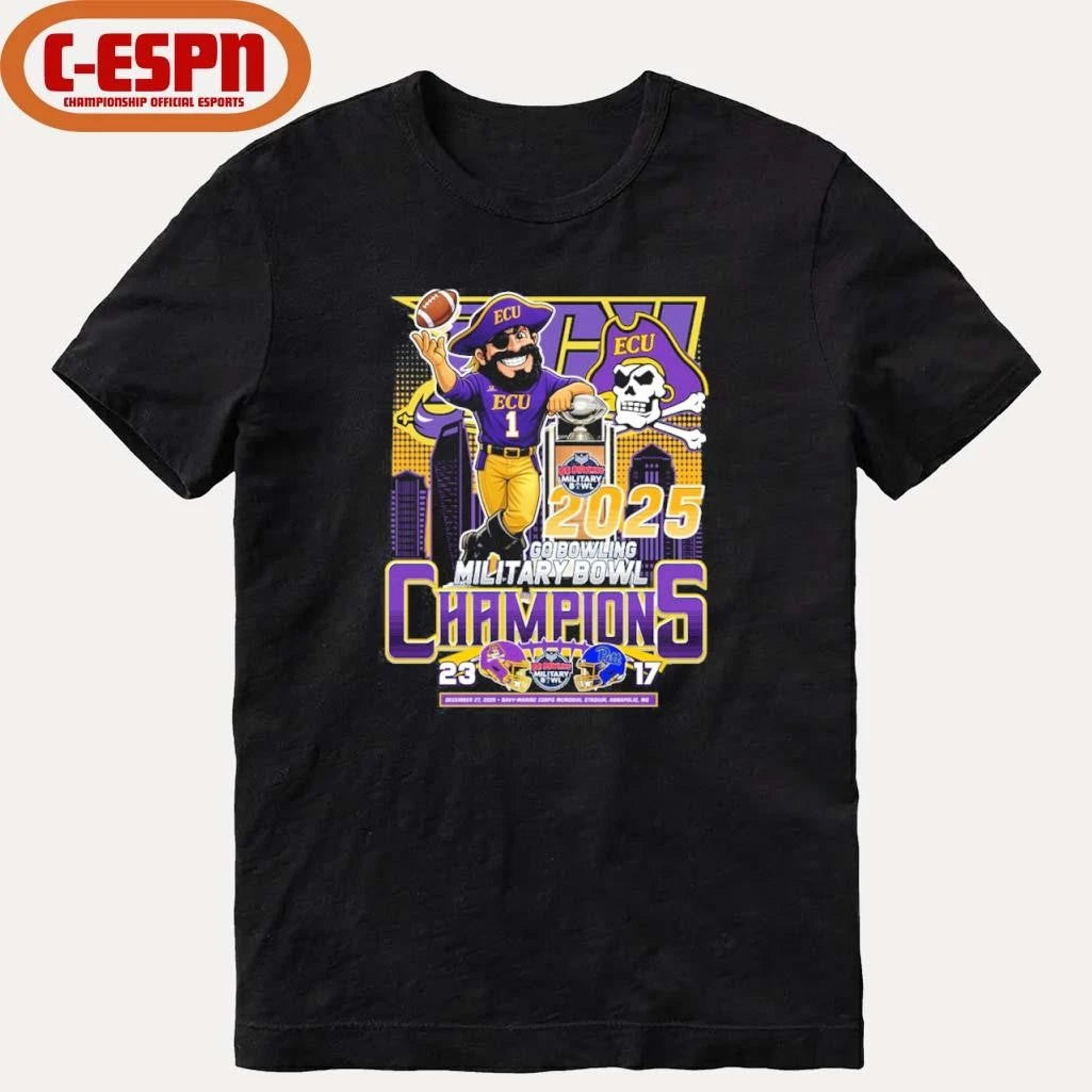 Official ECU Pirates Mascot Go Bowling Military Bowl Champions 2025 Shirt