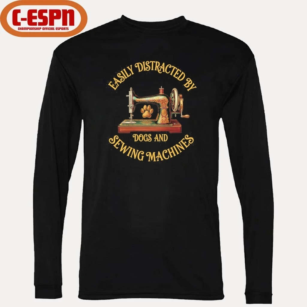 Official Easily Distracted By Dog And Sewing Machines Shirt