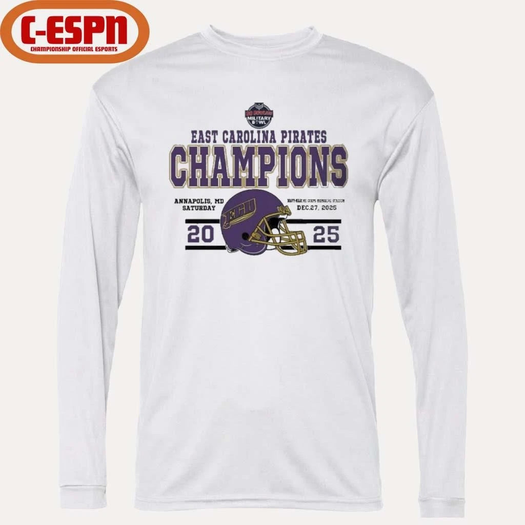 Official East Carolina Pirates Football Named To Champions 2025 Go Bowling Military Bowl Shirt