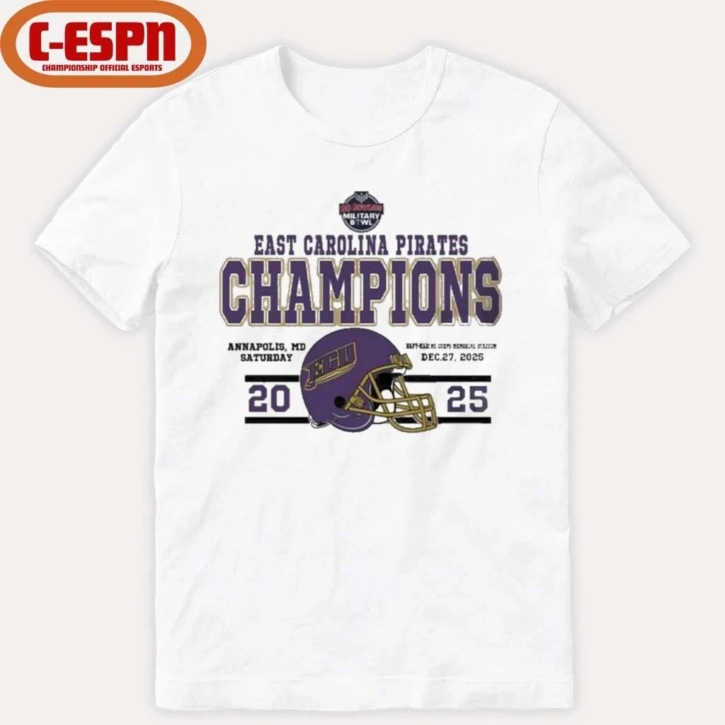 Official East Carolina Pirates Football Named To Champions 2025 Go Bowling Military Bowl Shirt