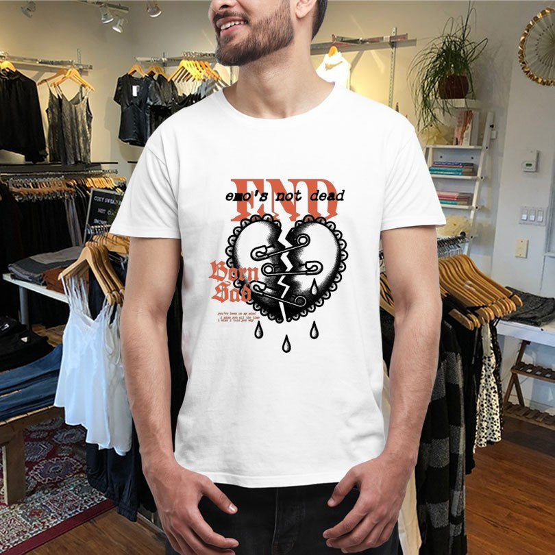 Official Emo’s Not Dead Born Sad Safety Pin Shirts