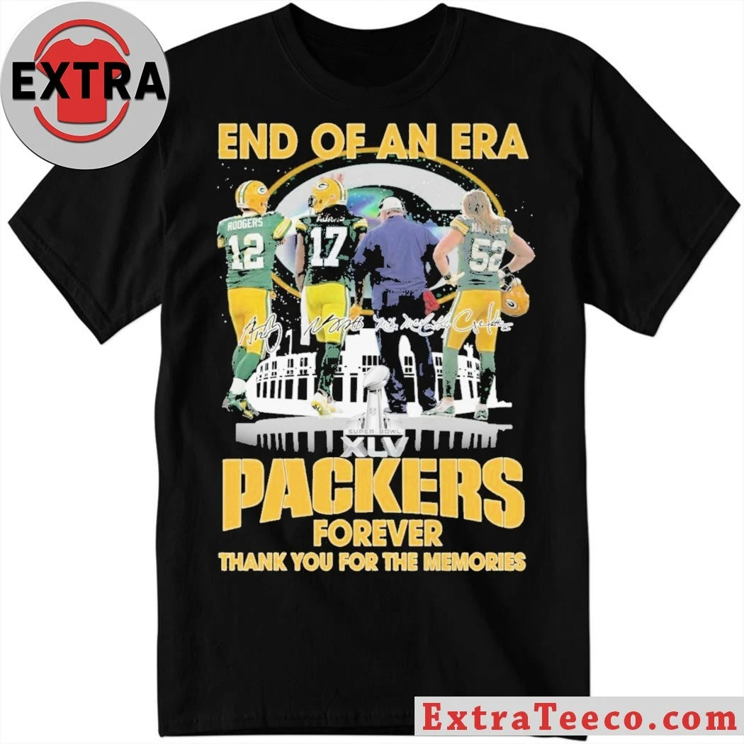 Official End Of An Era Green Bay Packers Forever Signature Thank You For The Memories Signature And Logo Unsiex T-Shirt