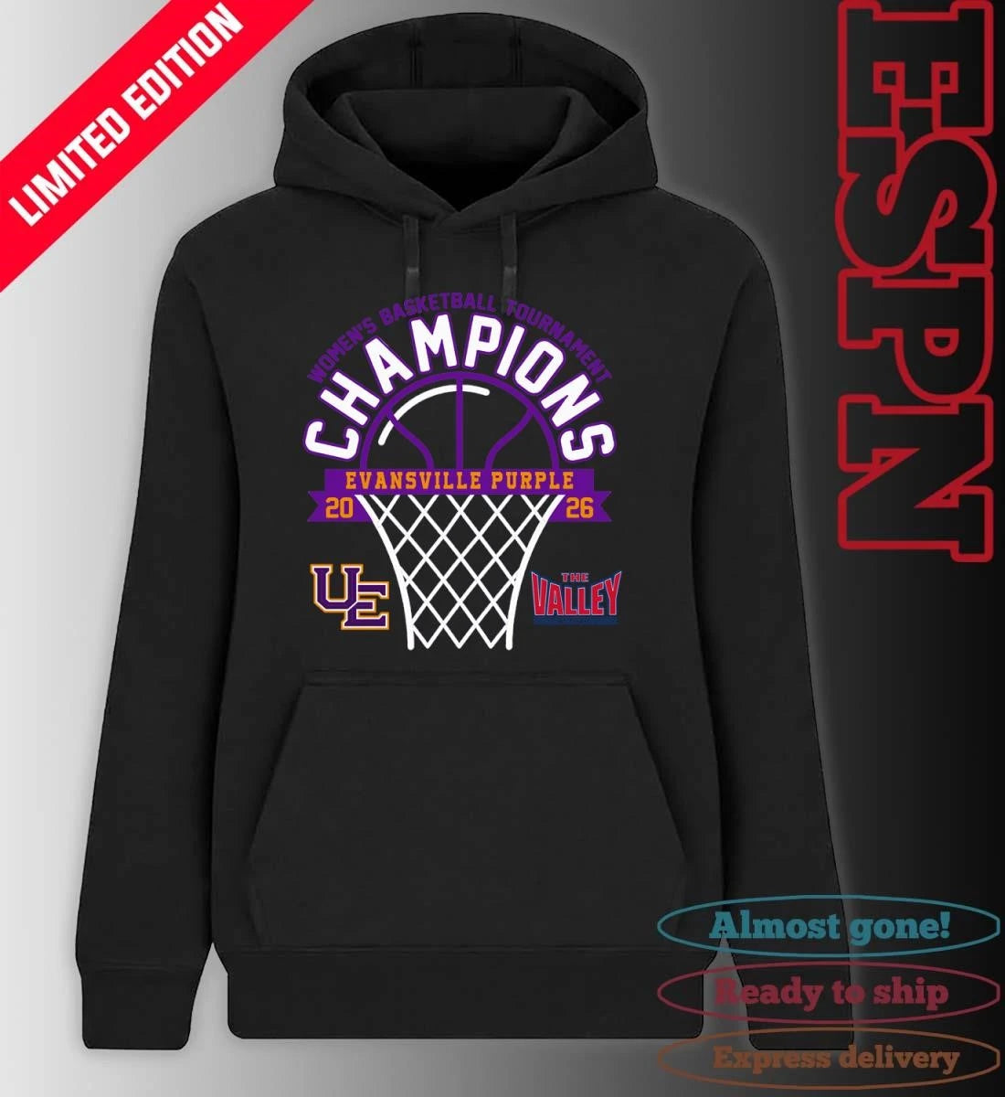 Official Evansville Purple 2026 Missouri Valley Conference Women’s Basketball Tournament Champions Shirt