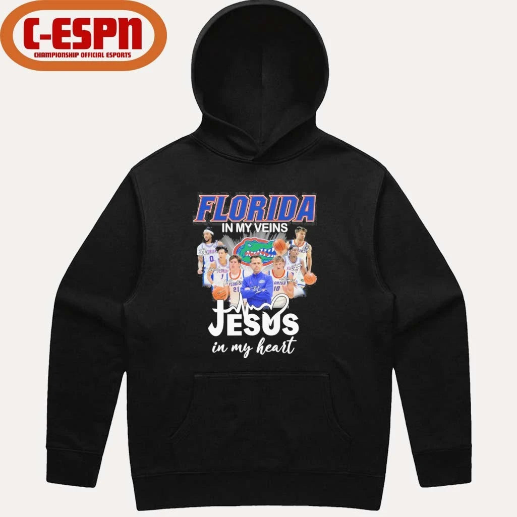 Official Florida Gators Basketball In My Veins Jesus In My Heart Shirt