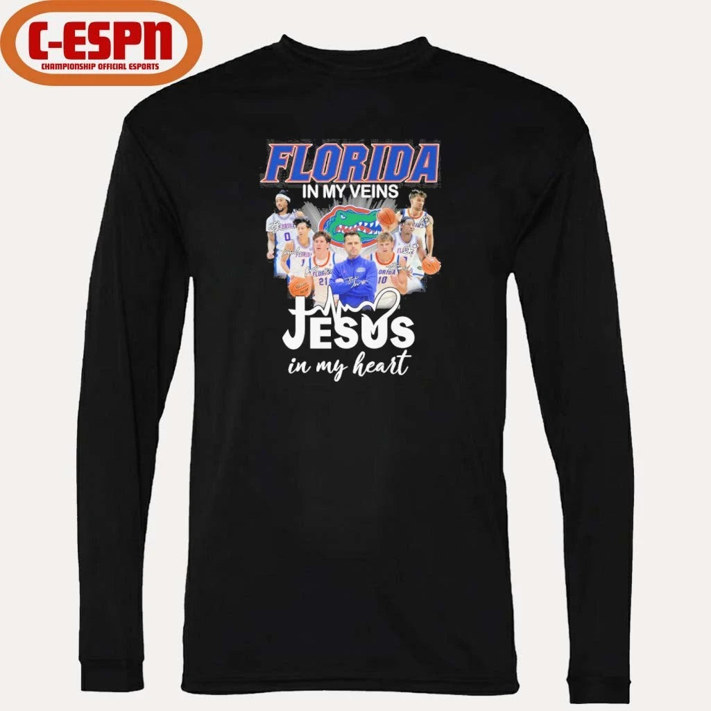 Official Florida Gators Basketball In My Veins Jesus In My Heart Shirt