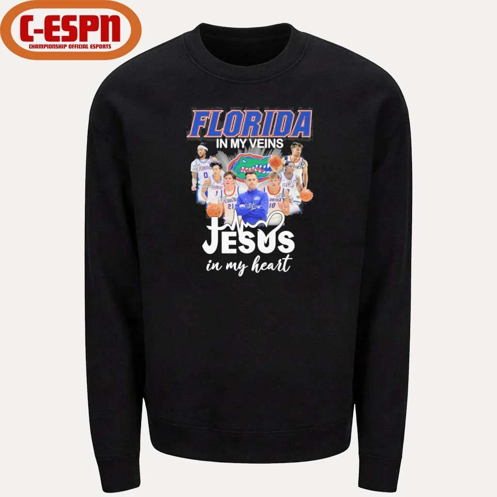 Official Florida Gators Basketball In My Veins Jesus In My Heart Shirt
