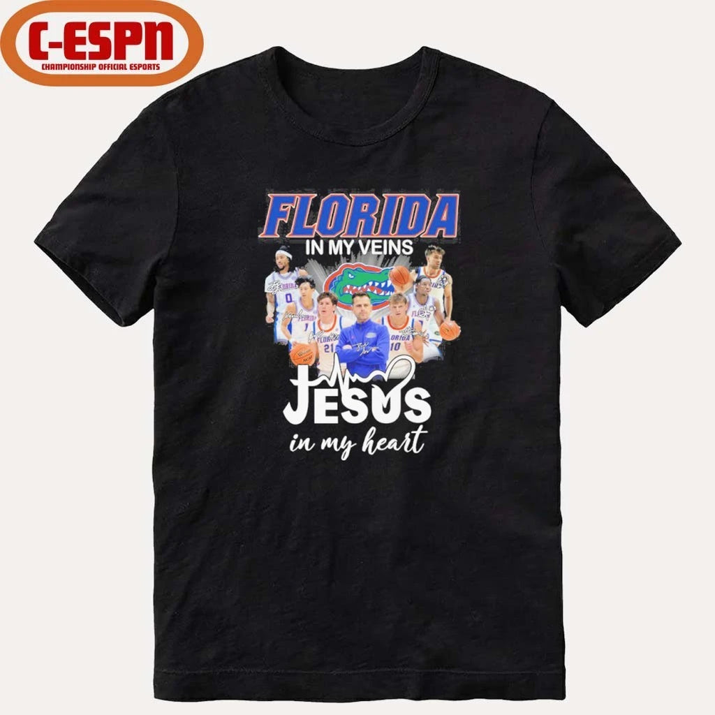 Official Florida Gators Basketball In My Veins Jesus In My Heart Shirt