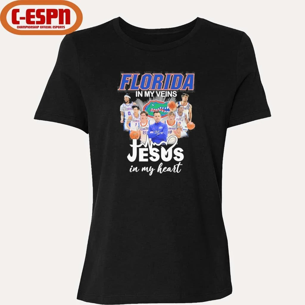 Official Florida Gators Basketball In My Veins Jesus In My Heart Shirt