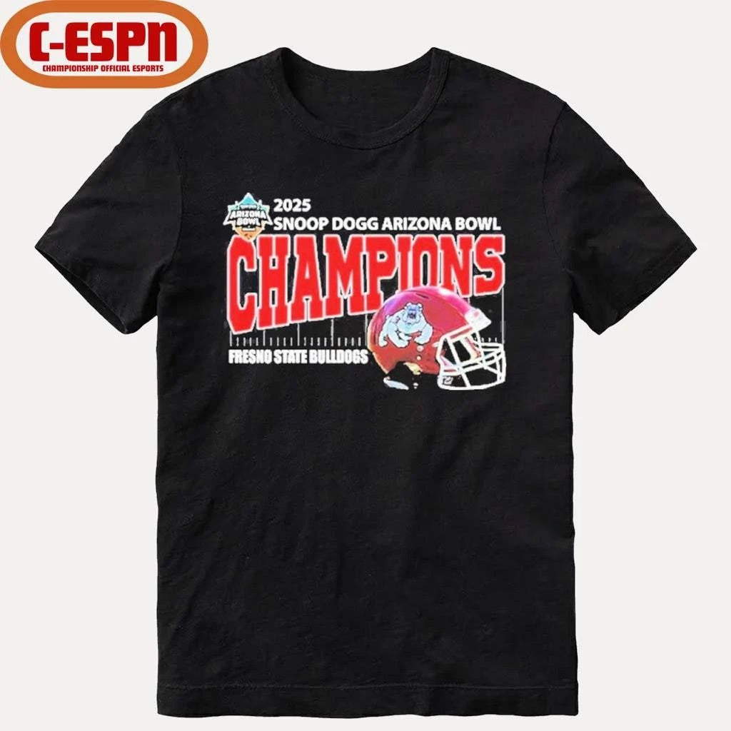 Official Fresno State Bulldogs 2025 Snoop Dogg Arizona Bowl Champions Helmet Shirt