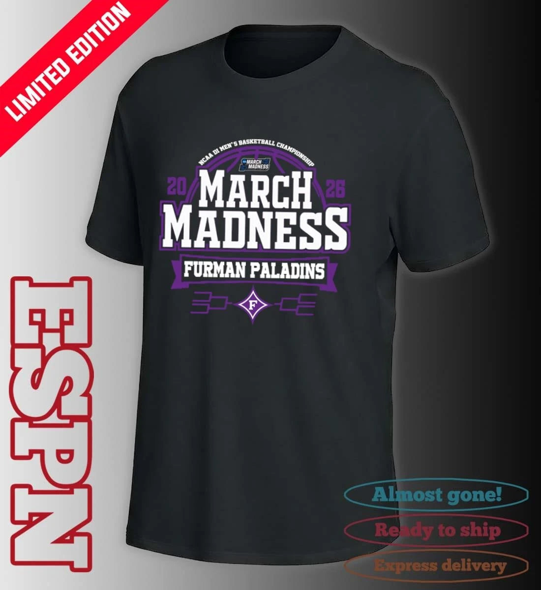 Official Furman Paladins Men’s Basketball March Madness Bound T-Shirt