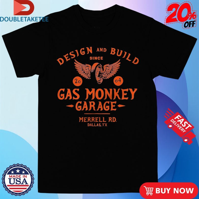 Official Gas Monkey Garage Design And Build Merrell RD Dallas TX Flying Monkey Shirts