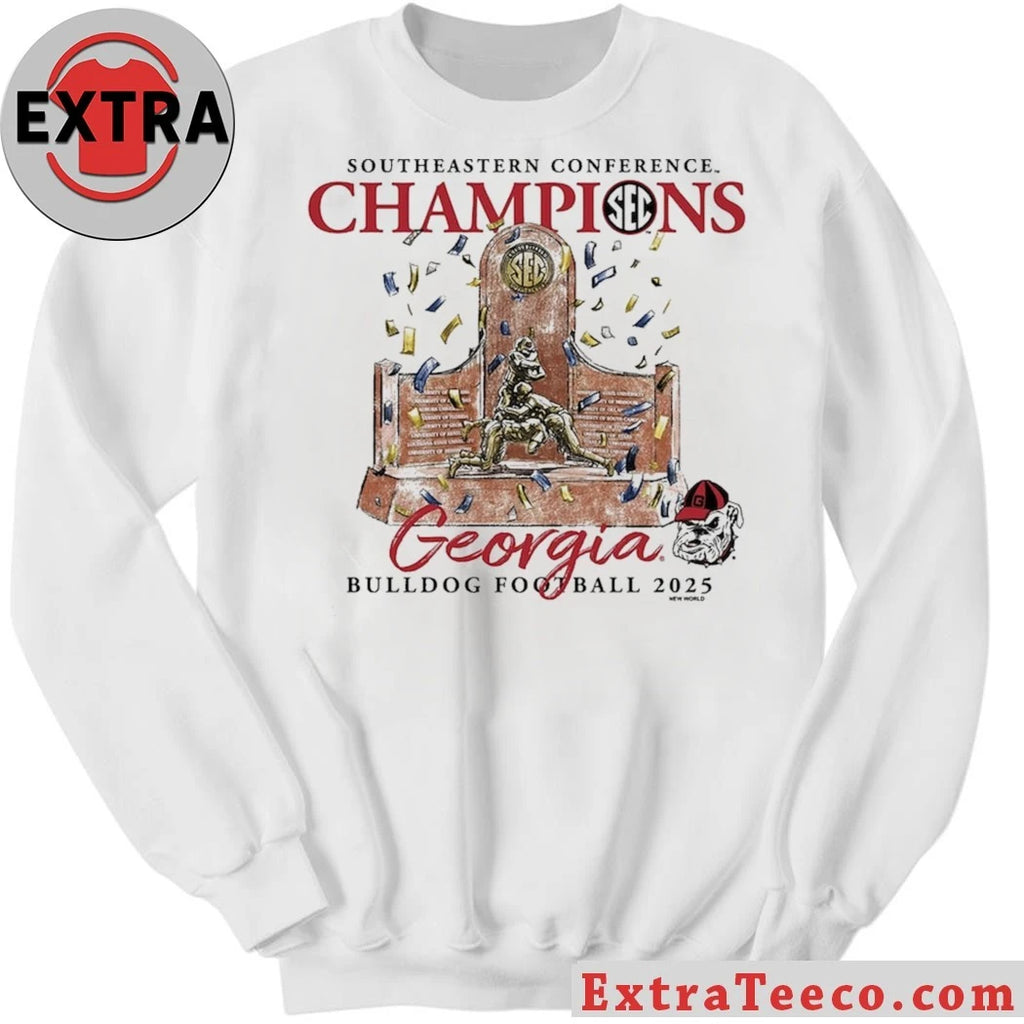 Official Georgia Bulldogs 2025 Southeastern Conference Football Champions Trophy 28-7 December 7, 2025 Logo Shirt