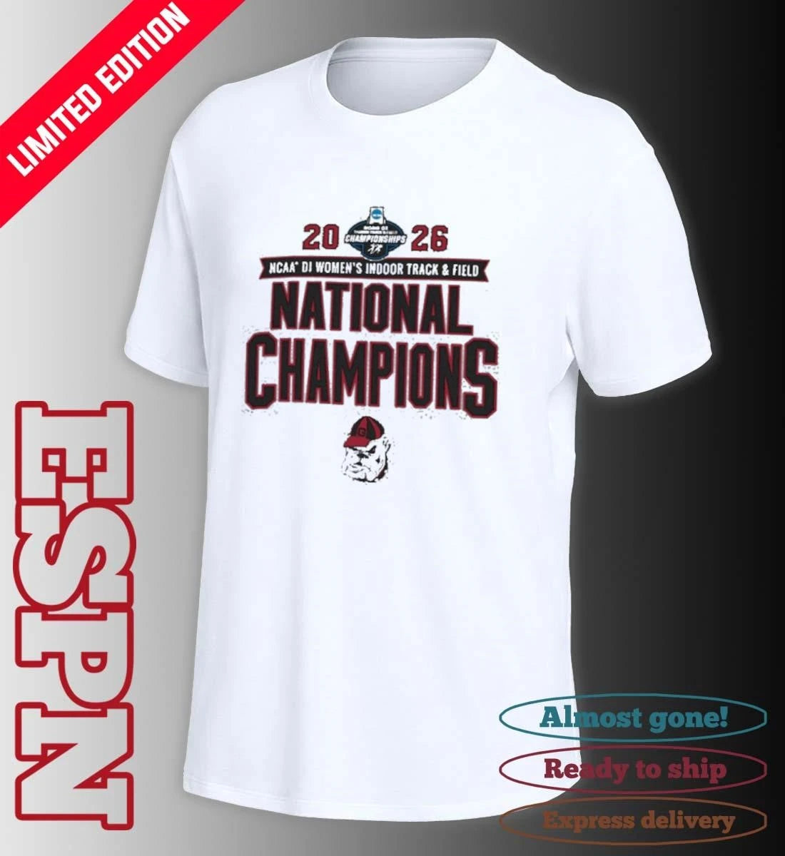 Official Georgia Bulldogs 2026 NCAA DI Women’s Indoor Track &amp; Field National Champions T-Shirt