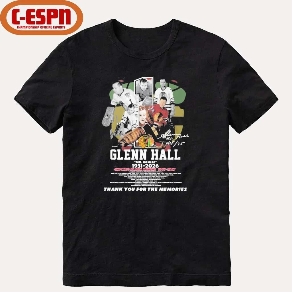 Official Glenn Hall Mr Goalie 1931-2026 Chicago Blackhawks Shirt
