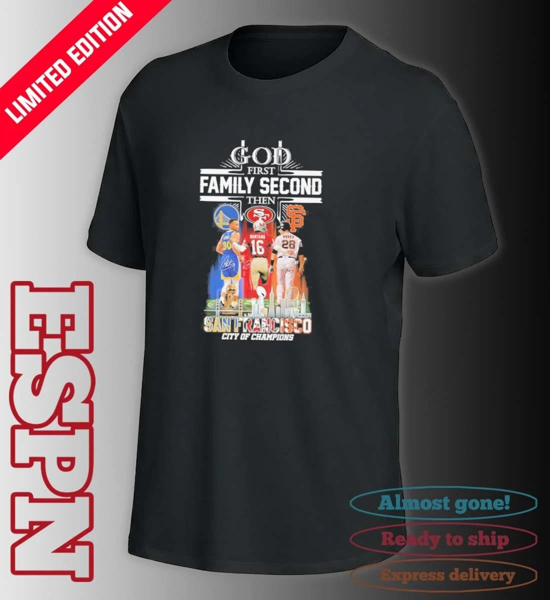 Official God First Family Second Then San Francisco Sports Teams Curry, Montana And Posey Shirt