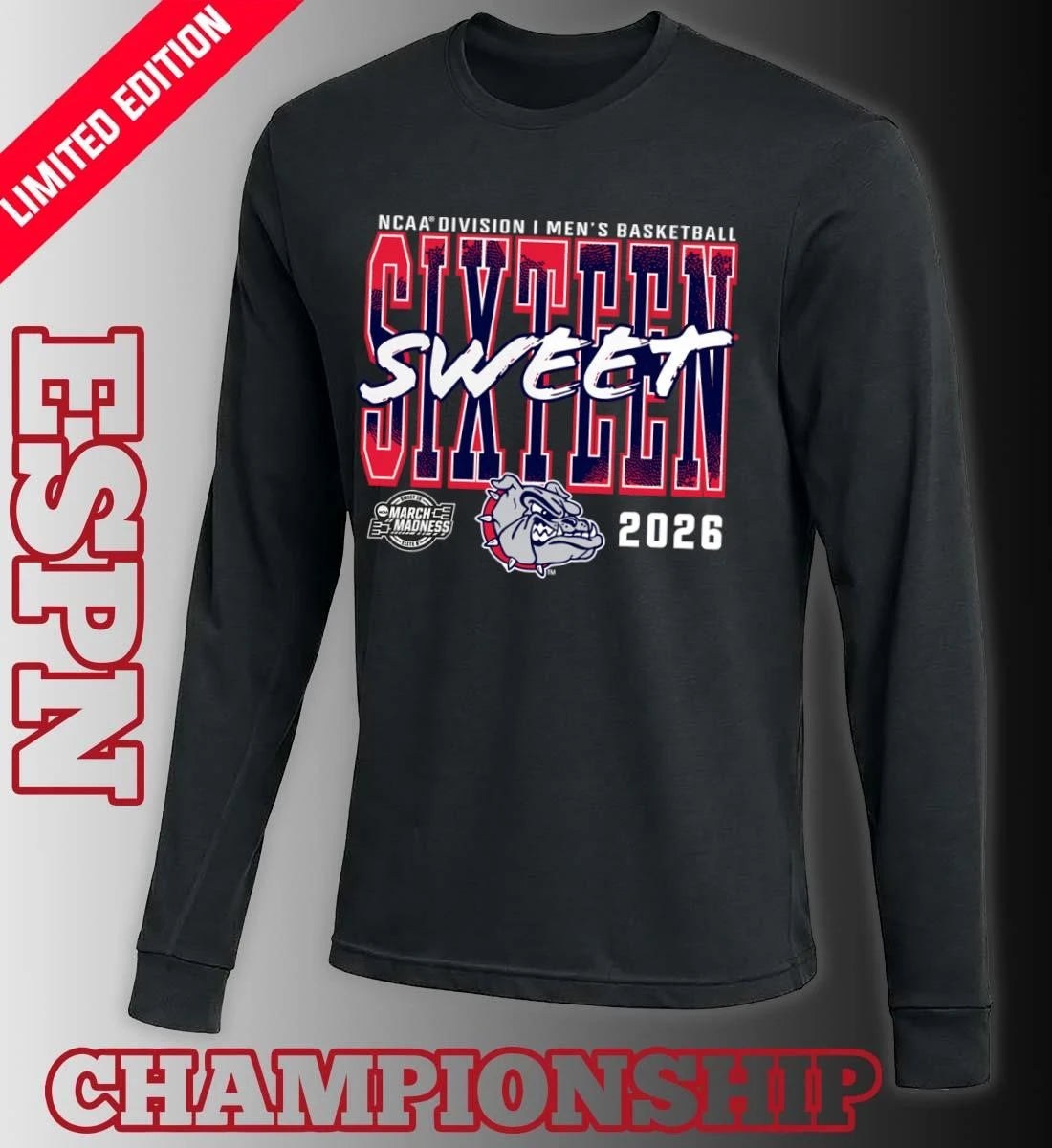 Official Gonzaga Bulldogs 2026 NCAA Men’s Basketball Tournament March Madness Sweet 16 T-Shirt