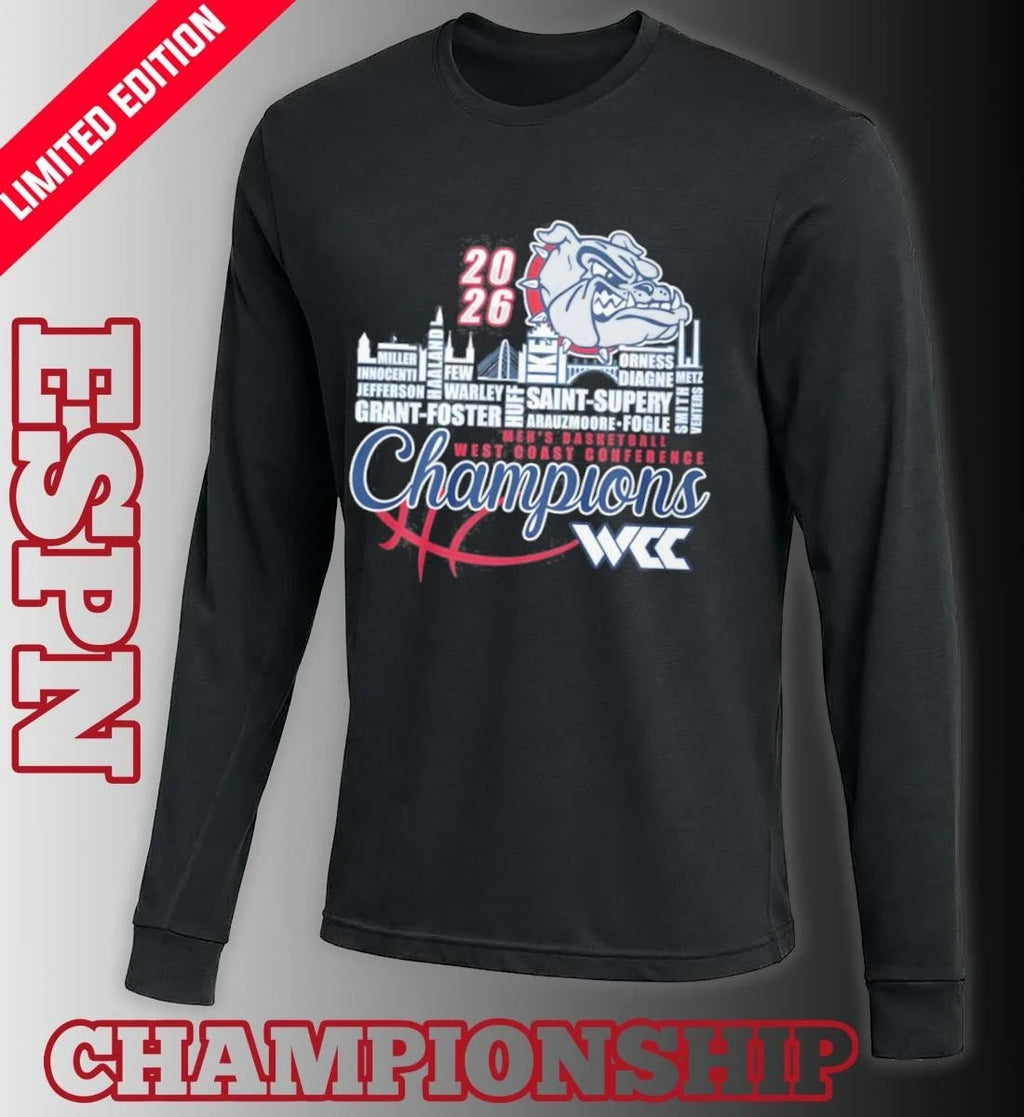 Official Gonzaga Bulldogs Men’s Basketball WCC Champions Skyline Player Name Shirt