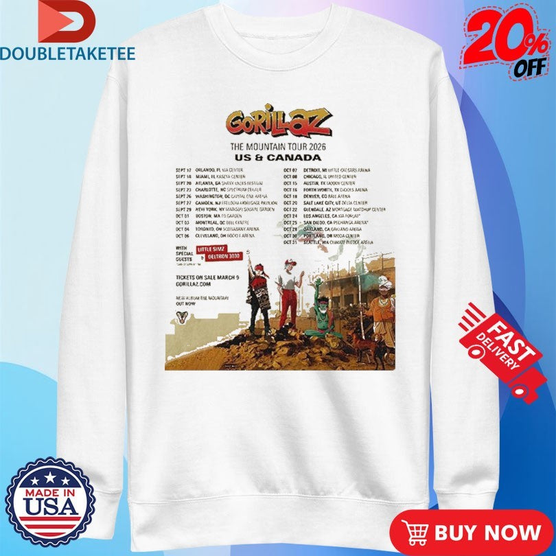 Official Gorillaz The Mountain Tour 2026 Dates US And Canada Shirts