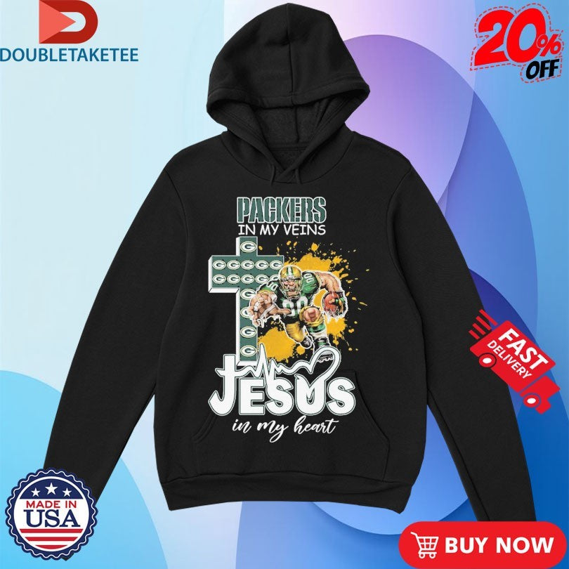 Official Green Bay Packers In My Veins Jesus In My Heart Mascot Cross Shirts