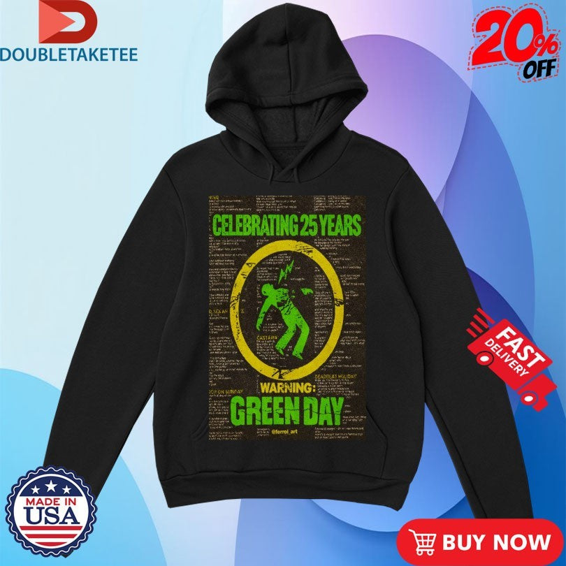 Official Green Day Celebrating 25 Years Warning Tour 2025 Shirts
