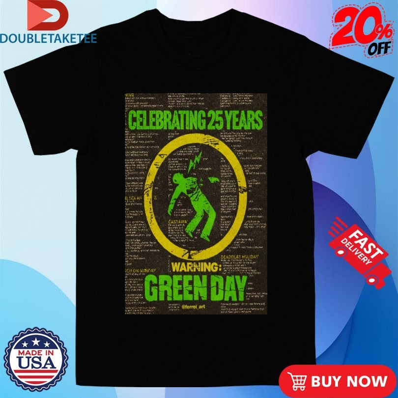 Official Green Day Celebrating 25 Years Warning Tour 2025 Shirts