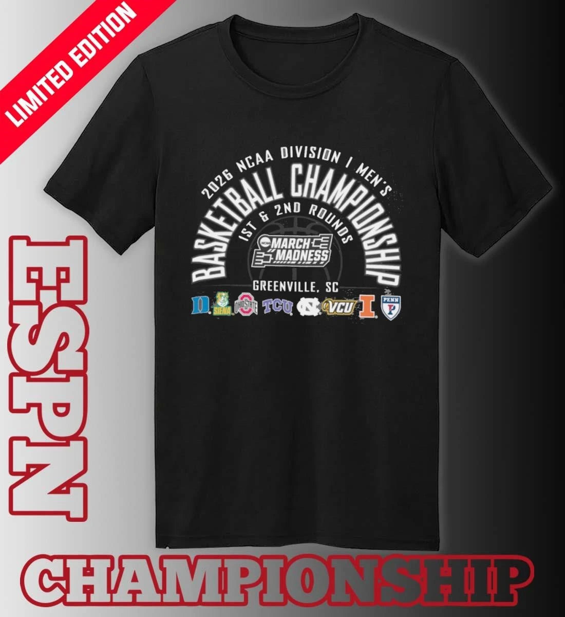 Official Greenville, SC 2026 NCAA DI Men’s Basketball Championship – 1st, 2nd Rounds Shirt