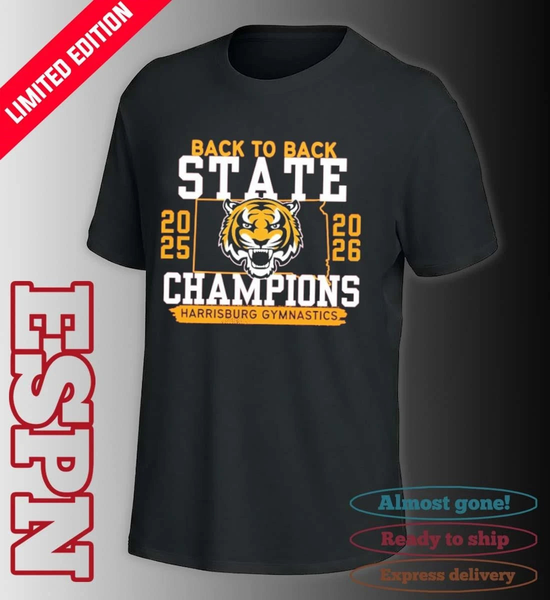 Official Harrisburg Gymnastics Back 2 Back State Champions Shirt