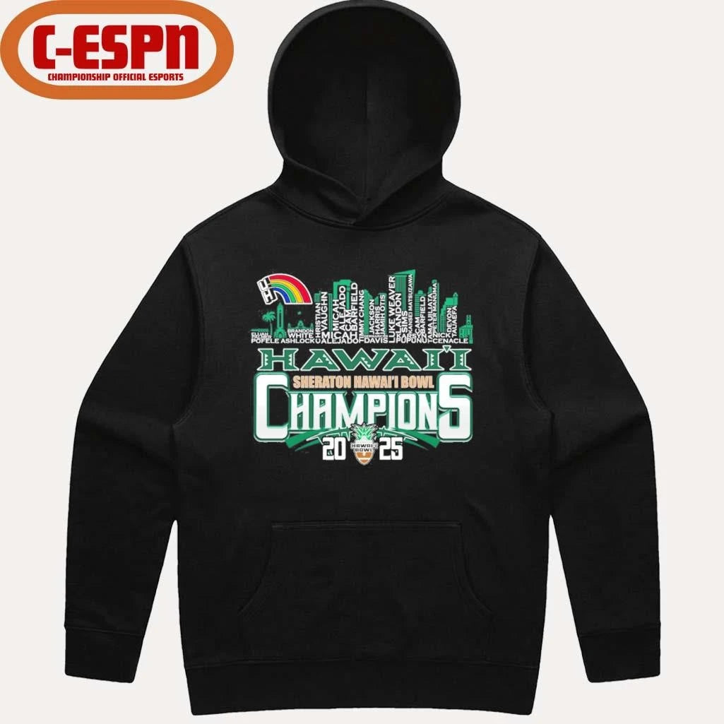 Official Hawaii Rainbow Warriors Skyline Players Name 2025 Hawaii Bowl Champions Shirt