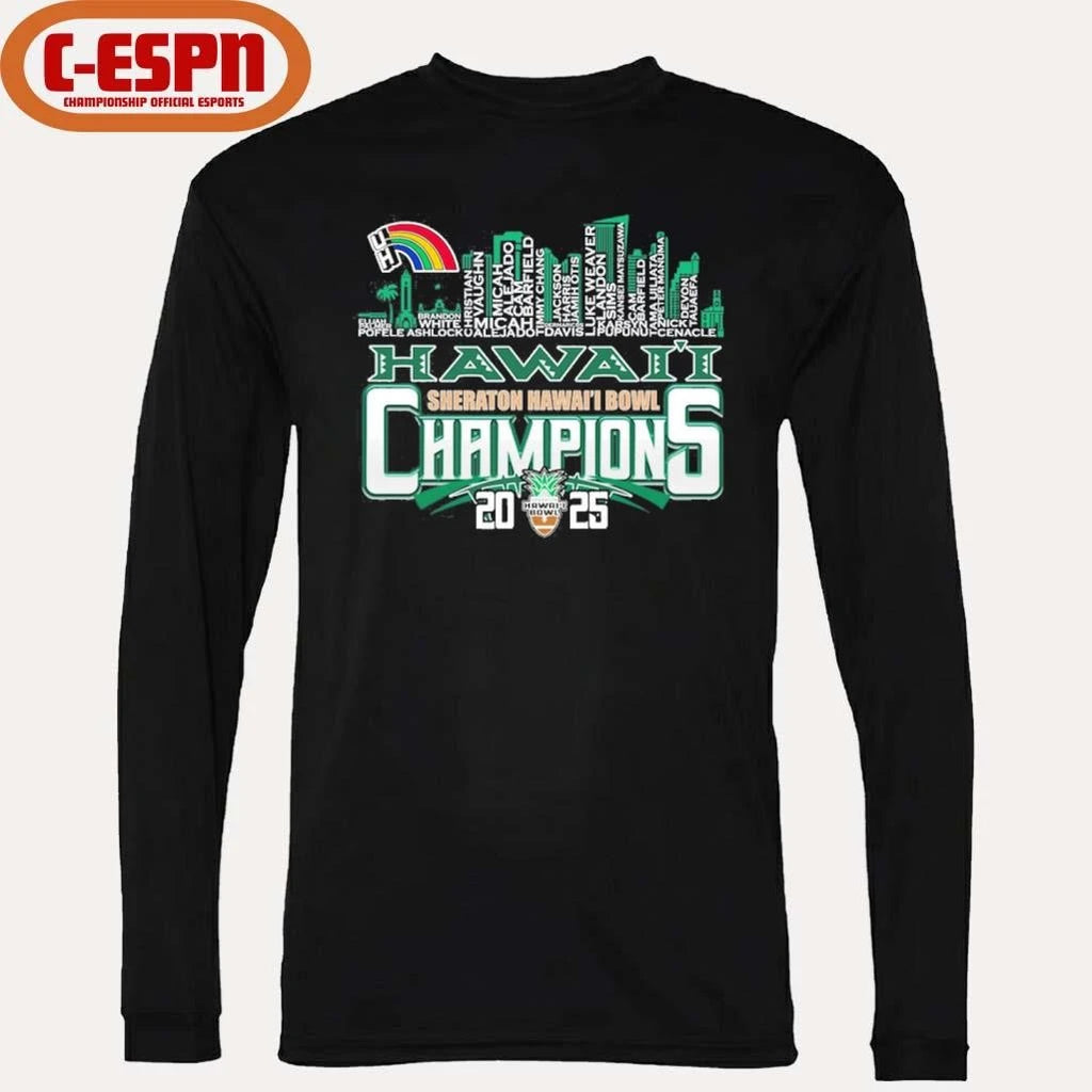 Official Hawaii Rainbow Warriors Skyline Players Name 2025 Hawaii Bowl Champions Shirt
