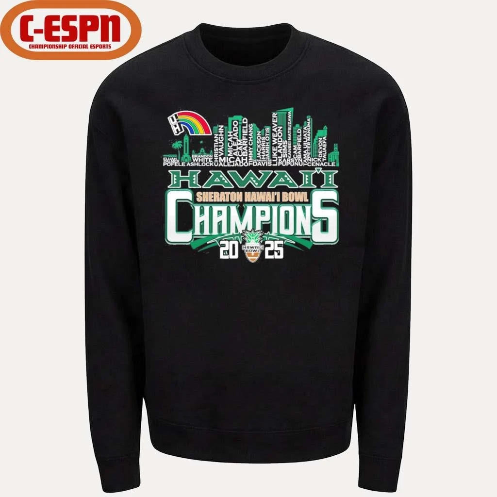 Official Hawaii Rainbow Warriors Skyline Players Name 2025 Hawaii Bowl Champions Shirt