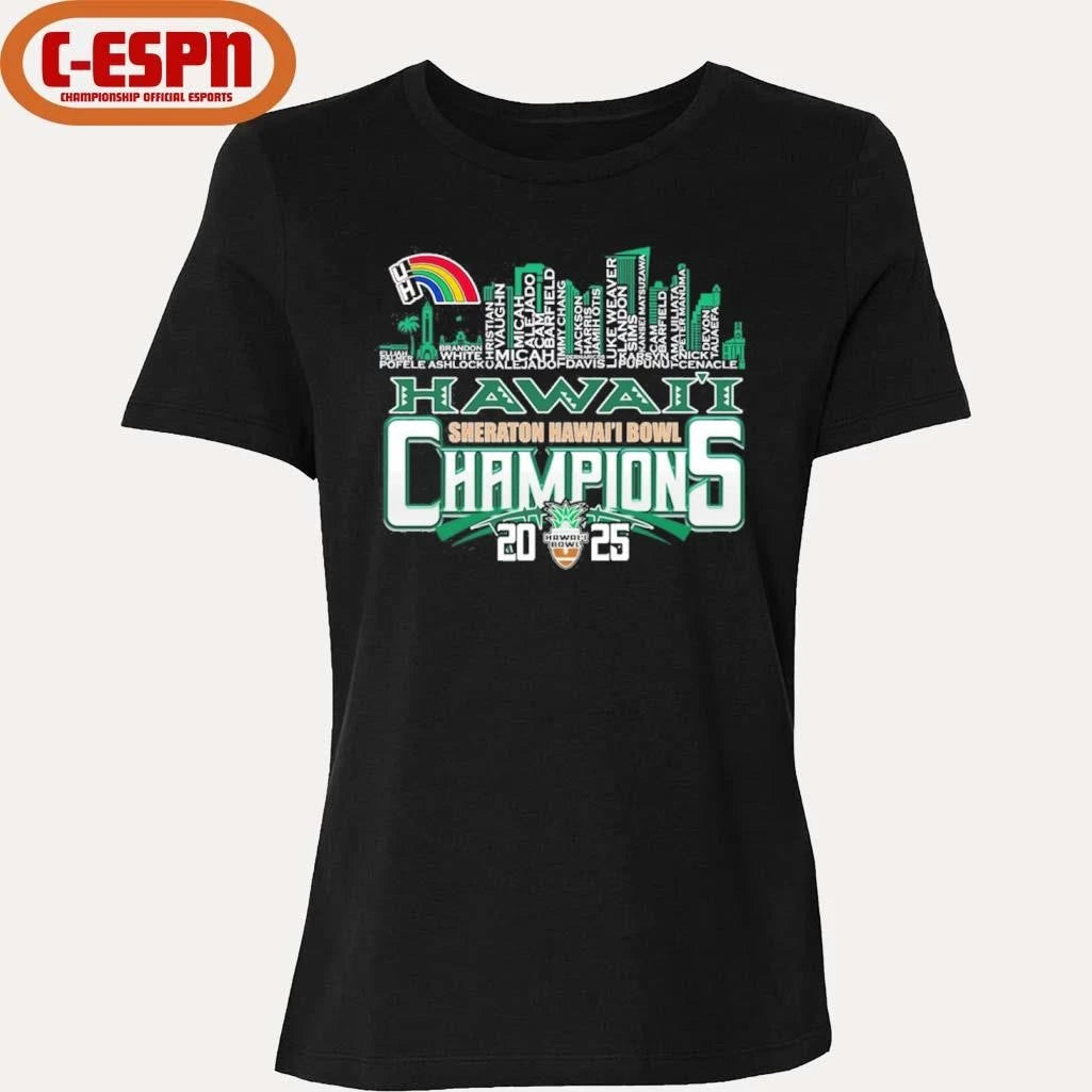 Official Hawaii Rainbow Warriors Skyline Players Name 2025 Hawaii Bowl Champions Shirt