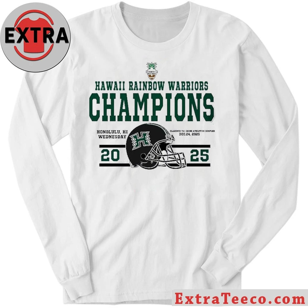 Official Hawaii Rainbow Warriors football team wins the 2025 Hawaii Bowl championship 35-31 on December 24, 2025, in Honolulu, Hawaii Helmet Shirt
