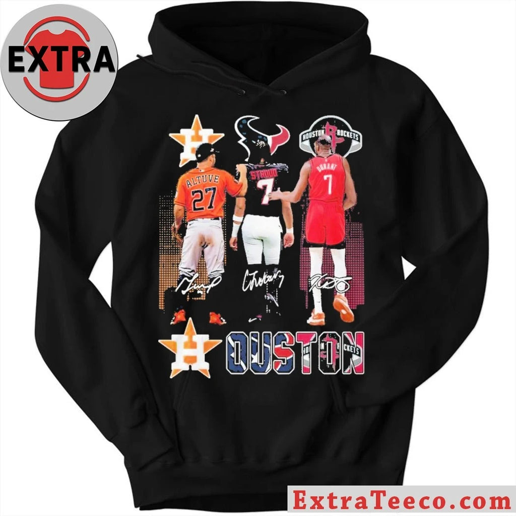 Official Houston Astros Altuve Houston Texans Stroud Houston Rockets Durant Signature And Logo T-Shirt