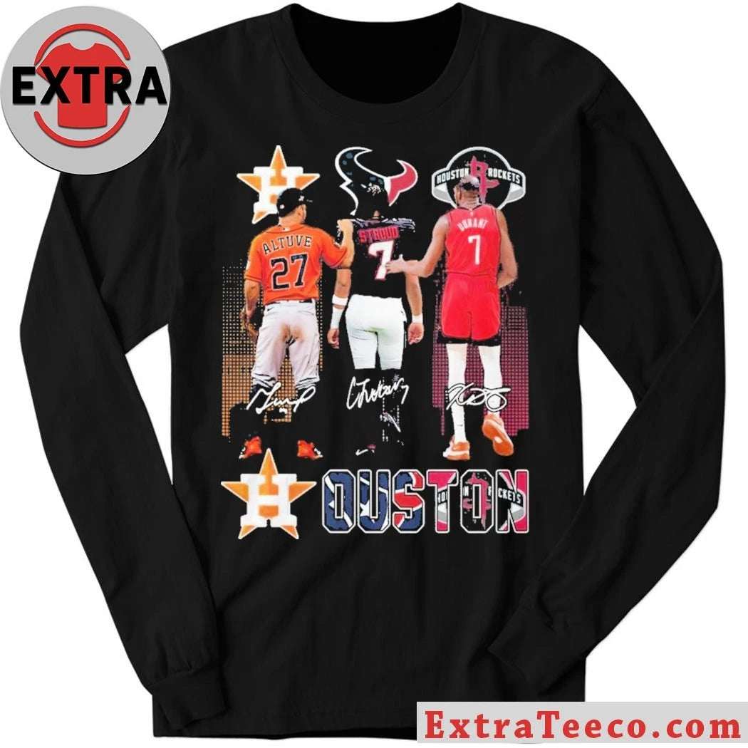 Official Houston Astros Altuve Houston Texans Stroud Houston Rockets Durant Signature And Logo T-Shirt
