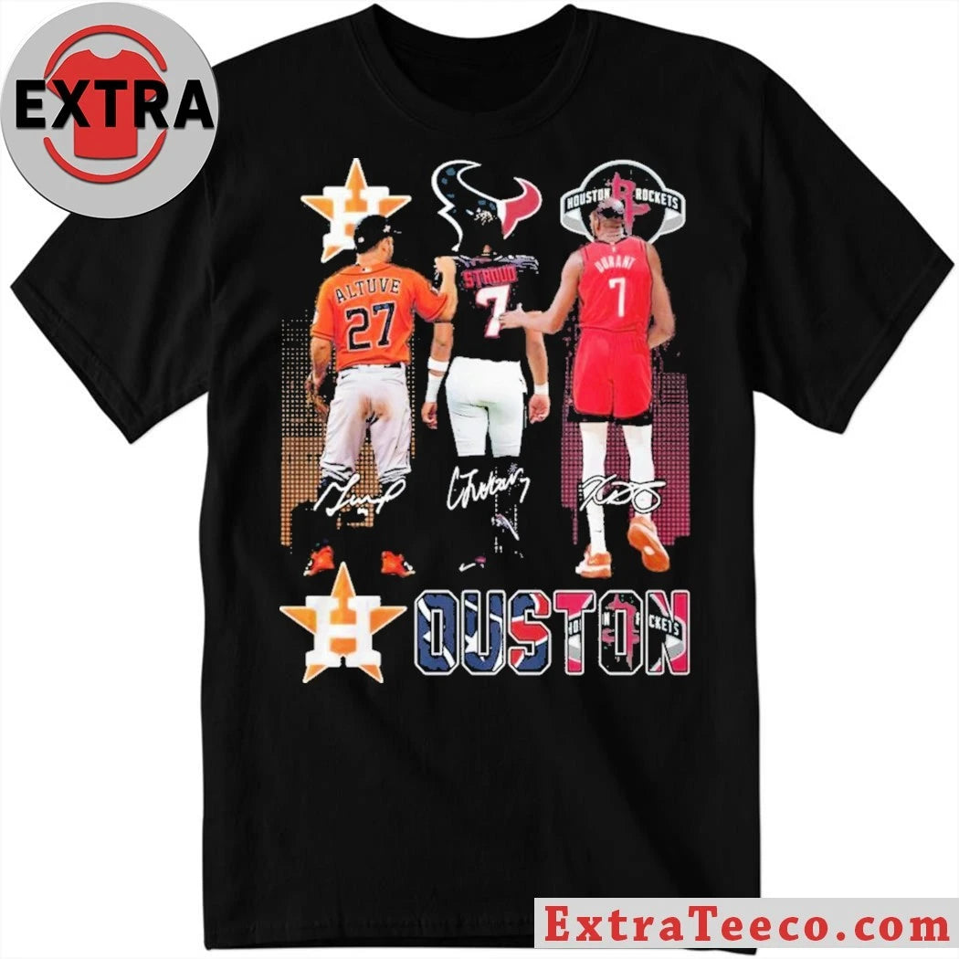 Official Houston Astros Altuve Houston Texans Stroud Houston Rockets Durant Signature And Logo T-Shirt