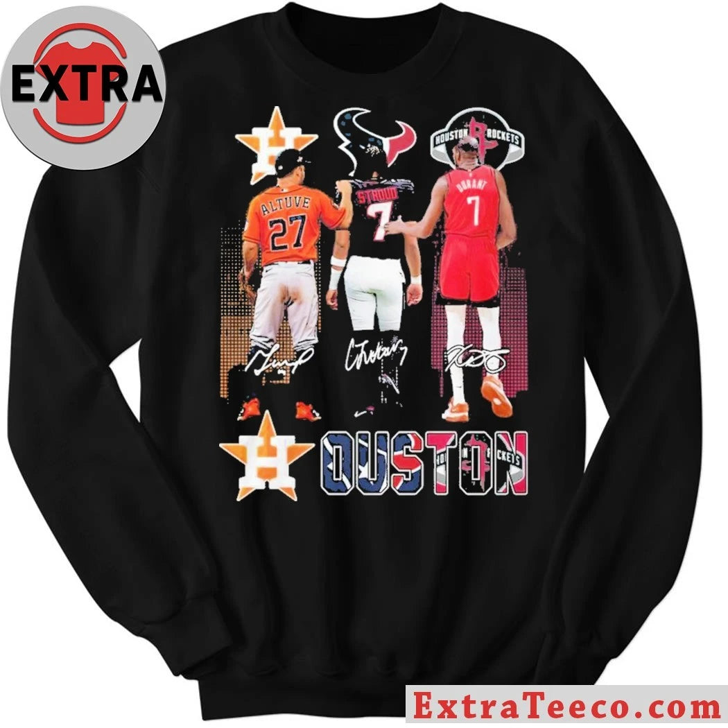 Official Houston Astros Altuve Houston Texans Stroud Houston Rockets Durant Signature And Logo T-Shirt