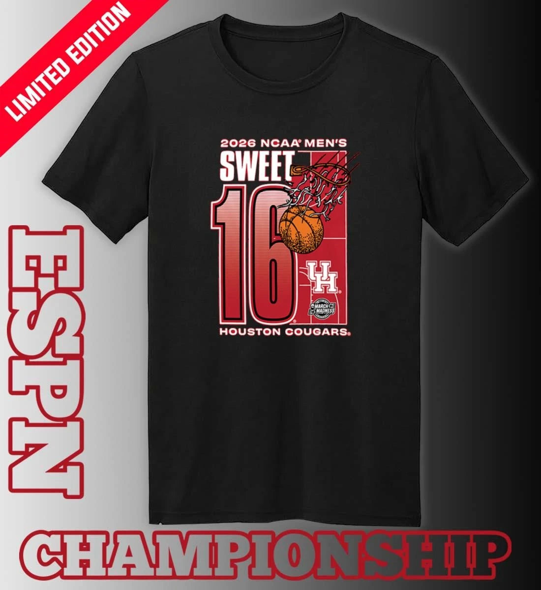 Official Houston Cougars 2026 NCAA March Madness Sweet 16 Bound Net Shirt