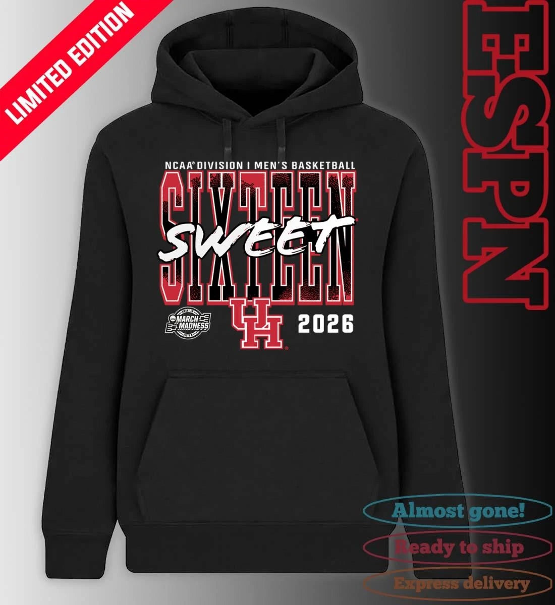 Official Houston Cougars 2026 NCAA Men’s Basketball Tournament March Madness Sweet 16 T-Shirt