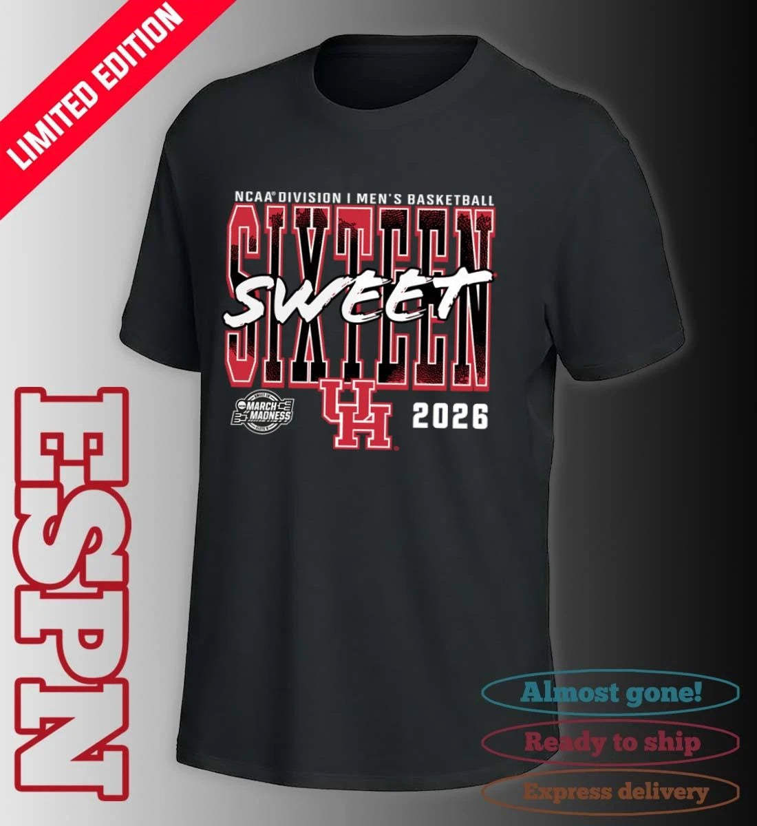 Official Houston Cougars 2026 NCAA Men’s Basketball Tournament March Madness Sweet 16 T-Shirt