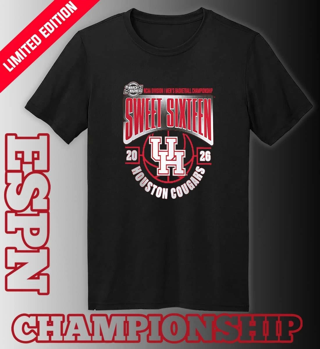 Official Houston Cougars Sweet 16 NCAA DI Men’s Basketball Tournament March Madness 2026 T-Shirt