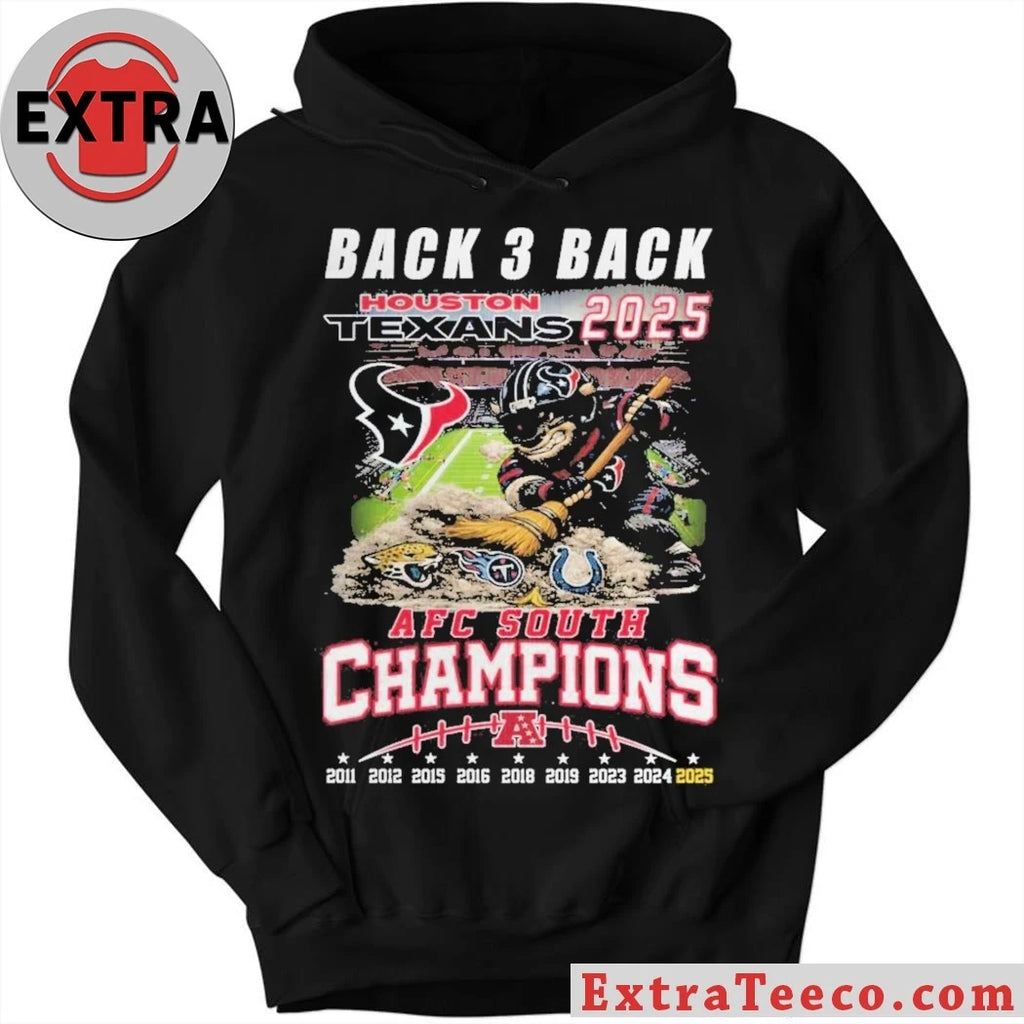 Official Houston Texans 2025 AFC South Champions Back-3-Back Mascot T-Shirt