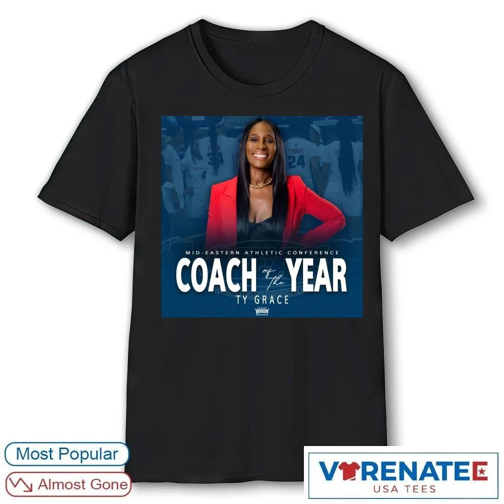 Official Howard Mid-eastern Athletic Conference Coach Year Ty Grace Signature T-Shirt