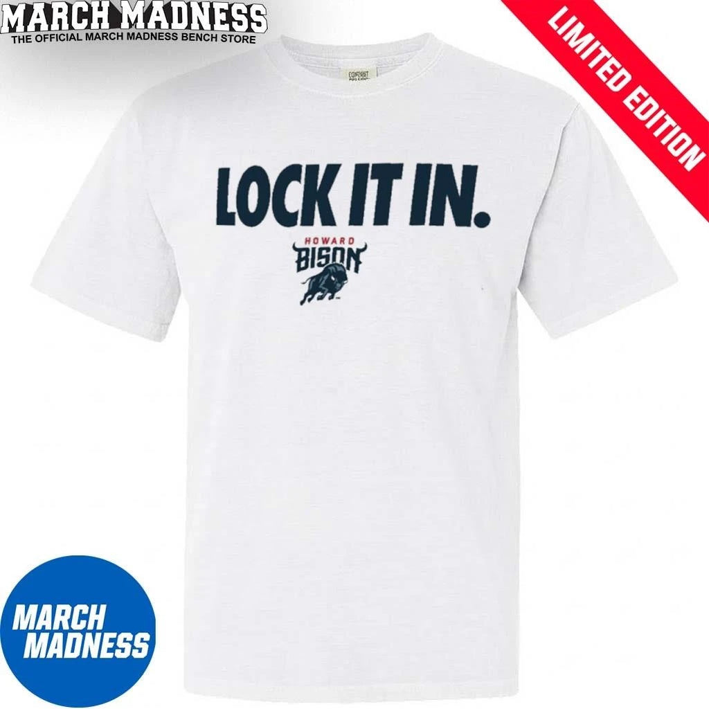 Official Howard University Basketball Lock It In Bench T-Shirt