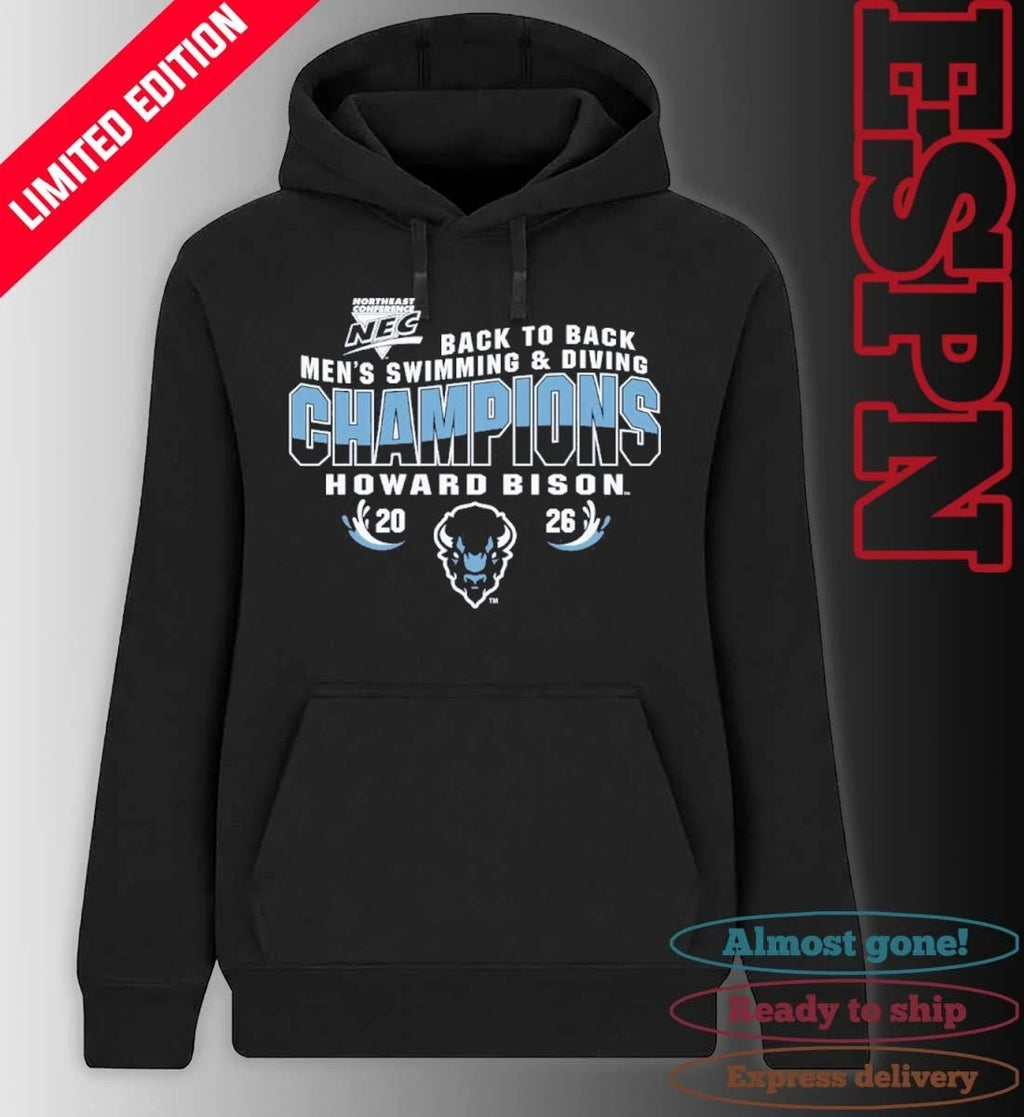 Official Howard University Men’s Swimming and Diving 2026 Back to Back NEC Champions Shirt